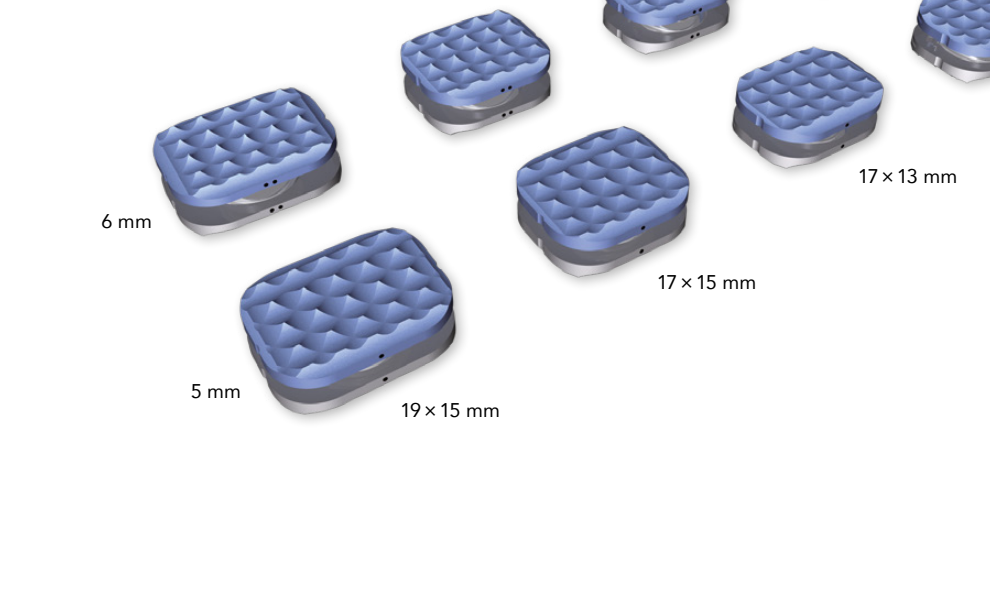 ROTAIO® — cele 4 amprente și 2 înălțimi ale protezei de disc cervical (render oficial SIGNUS)